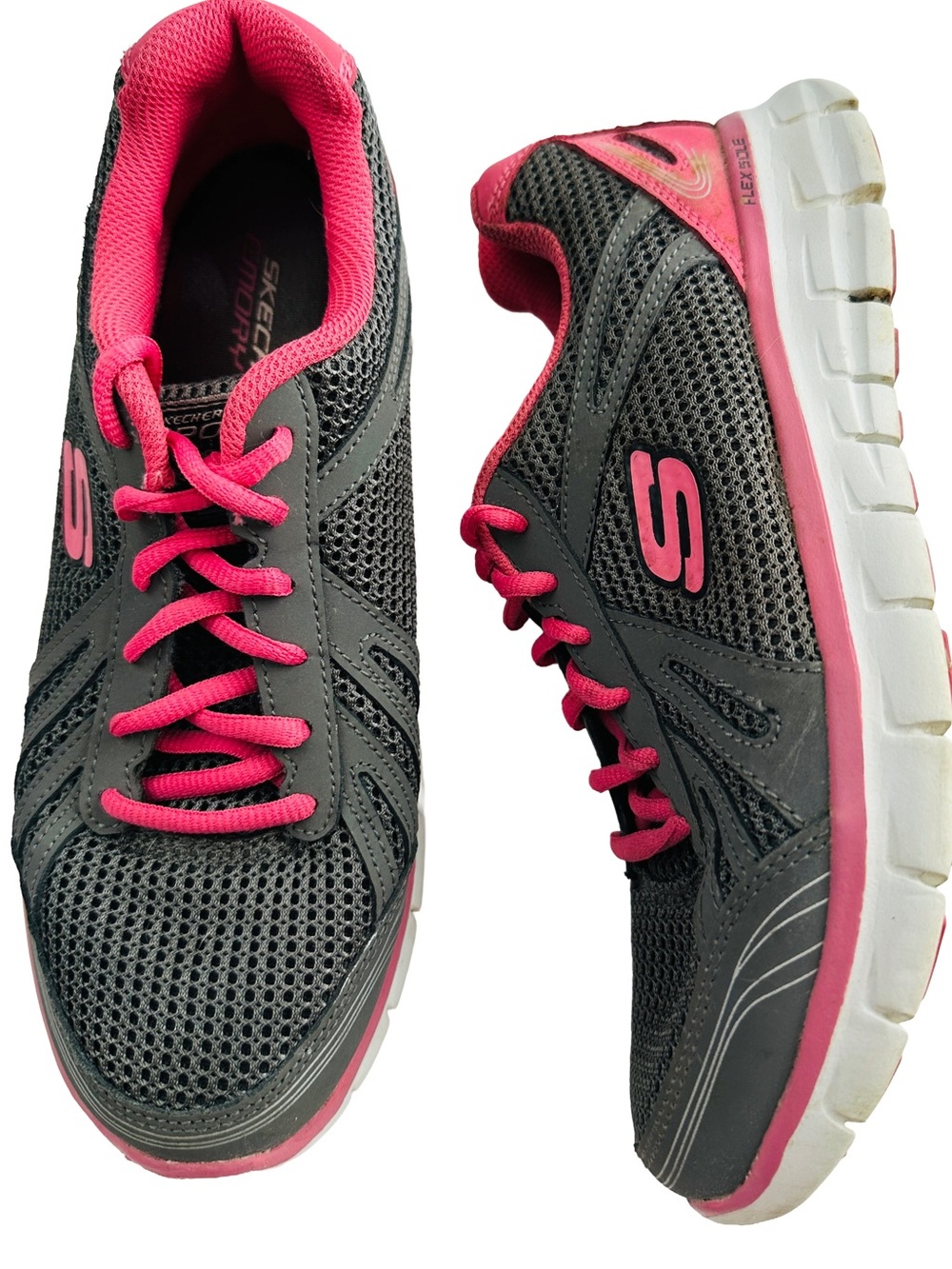 Skechers Women's Gray and Pink Mesh Athletic Sneakers